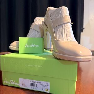 Sam Edelman 8 Jildie Platform Slingback Pumps Mary Jane High Heels Linen Patent